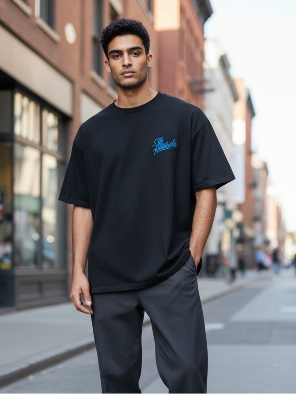 The Hundreds Black Short Sleeve Tee with Blue Script Logo
